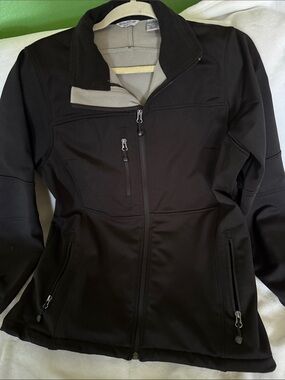 Women's Black Softshell Utility Jacket with High Collar